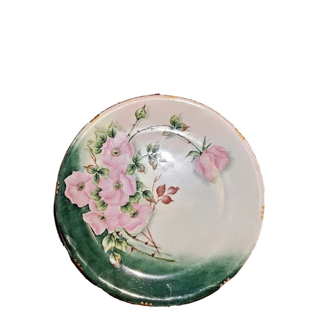 Unbranded Bavarian Plate With Pink Antique Roses Gold Colored Trim Hand …
